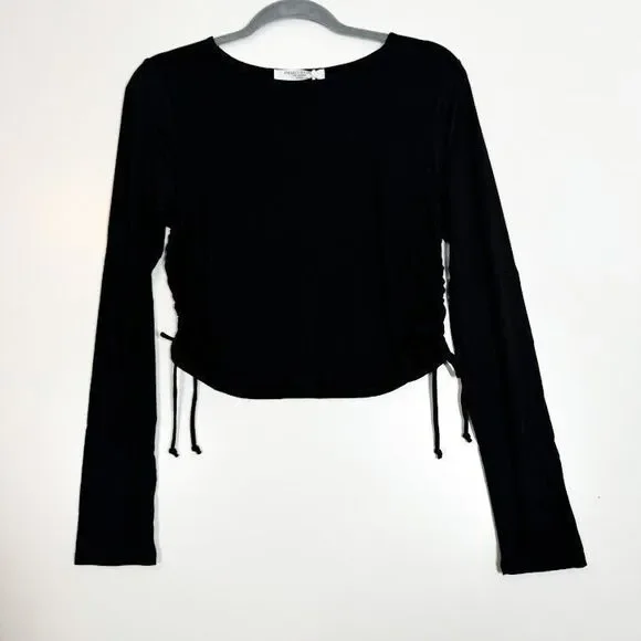 Project Social T Aubrey Ruched Side Long Sleeve Top Womens Black Size Medium NWT - Picture 2 of 9